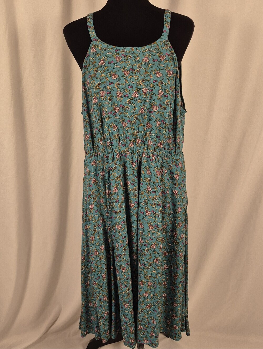 Torrid Mini Challis Halter-Neck Hi-Low Hem Dress in Floral Paisley Teal - Size 2